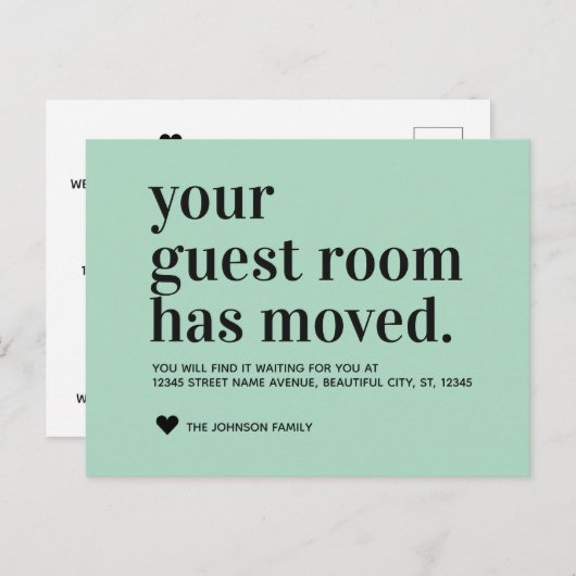 Mint Typography Guest Room Moving Announcement Aankondigingskaart (Voorkant / Achterkant)