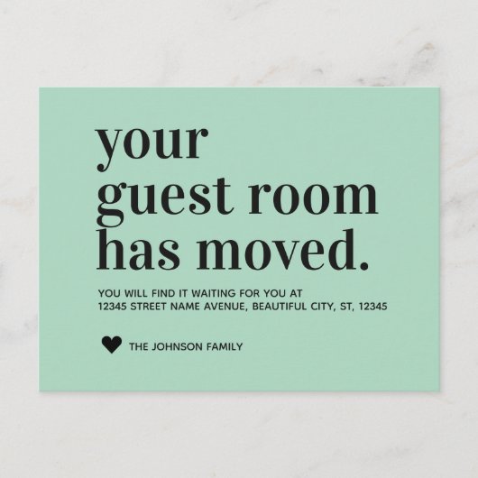 Mint Typography Guest Room Moving Announcement Aankondigingskaart (Voorkant)