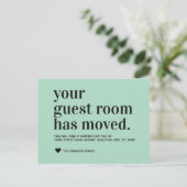 Mint Typography Guest Room Moving Announcement Aankondigingskaart (Staand voorkant)