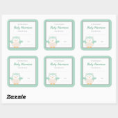 Mint Uil Baby shower Boekplaat, neutraal boek Vierkante Sticker (Vel)
