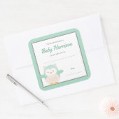 Mint Uil Baby shower Boekplaat, neutraal boek Vierkante Sticker (Envelop)