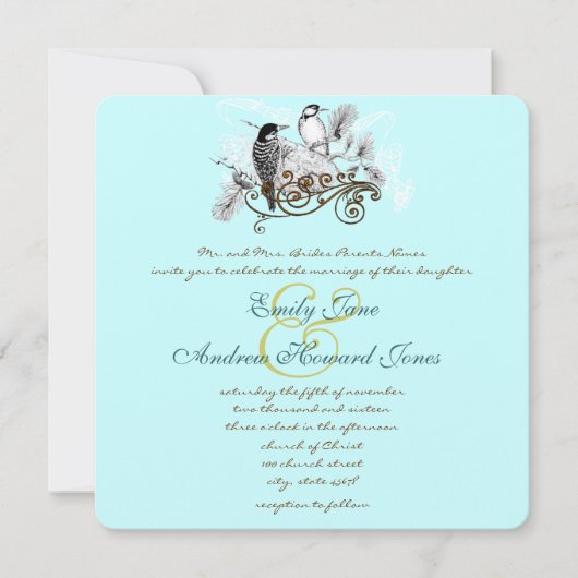 Mint  uitnodiging tot weduwschap over vogels (Voorkant)