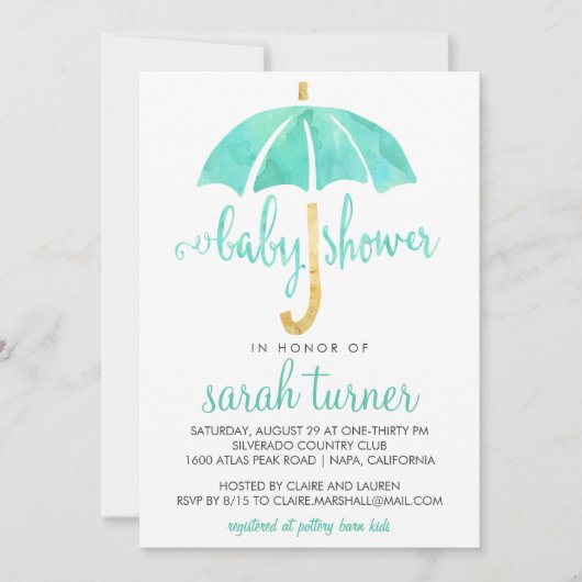 Mint Umbrella Neutral Baby Shower Uitnodigingen (Voorkant)
