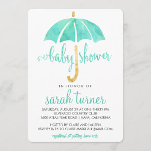Mint Umbrella Neutral Baby Shower Uitnodigingen