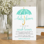Mint Umbrella Neutral Baby Shower Uitnodigingen