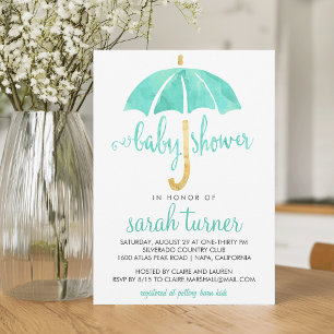 Mint Umbrella Neutral Baby Shower Uitnodigingen