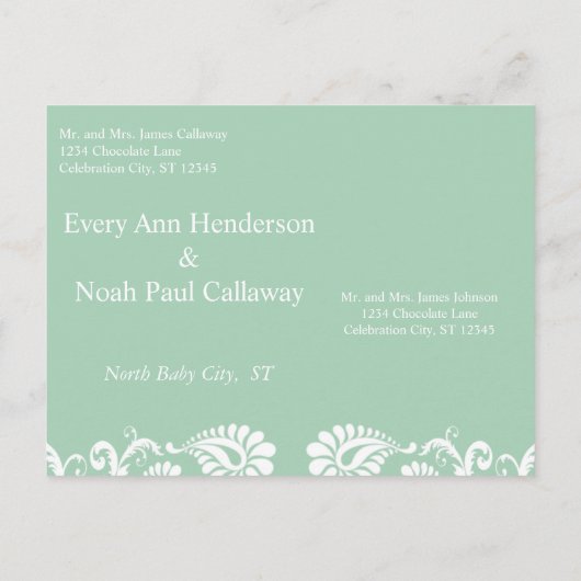 Mint Unieke Damask Sla de datum op Aankondigingskaart (Achterkant)