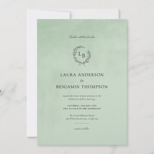 Mint Velvet Textuur Elegante bruiloft Kaart (Voorkant)