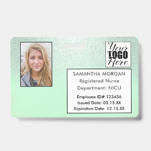 Mint Verlopen Glitter Foto Logo Personeelsbadge Badge (Voorzijde)