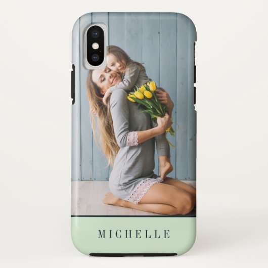 Mint | Verticaal foto monogram gepersonaliseerd Case-Mate iPhone Case (Achterkant)