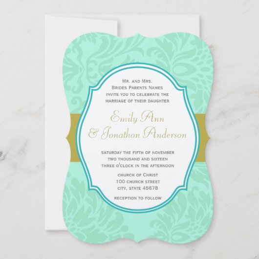  Mint Victoriaans Bloemen Damast Bruiloft Kaart (Voorkant)