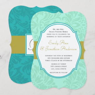  Mint Victoriaans Bloemen Damast Bruiloft Kaart