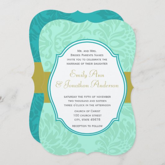  Mint Victoriaans Bloemen Damast Bruiloft Kaart (Voorkant / Achterkant)