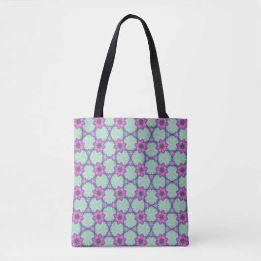 Mint & Violet Geometric Floral Pattern Tote Bag (Voorkant)