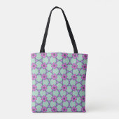 Mint & Violet Geometric Floral Pattern Tote Bag (Achterkant)