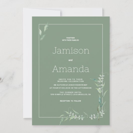 Mint watercolor botanical greenery Wedding Kaart (Voorkant)