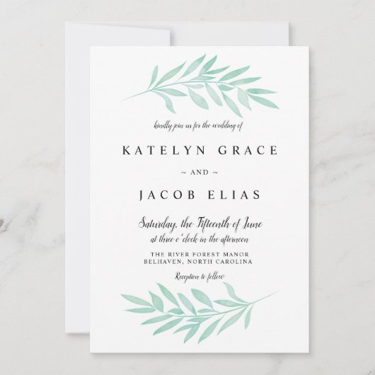 Mint Waterverf bruiloft uitnodiging (Voorkant)