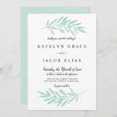 Mint Waterverf bruiloft uitnodiging (Voorkant / Achterkant)