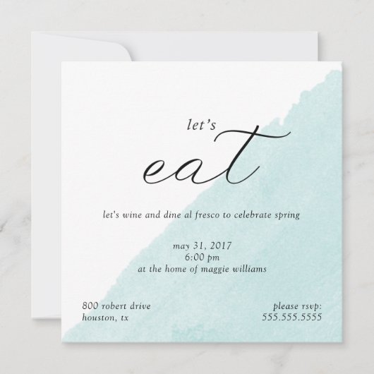 Mint Waterverf Dinner Party Uitnodiging (Voorkant)