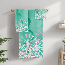 Mint Waterverf en witte bloemen Bad Handdoek