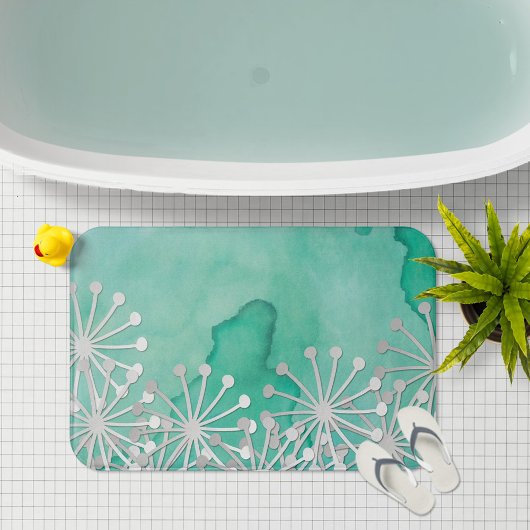 Mint Waterverf en witte bloemen Badmat