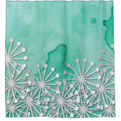 Mint Waterverf en witte bloemen Douchegordijn (Voorkant)
