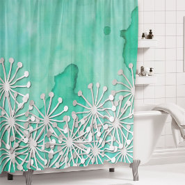 Mint Waterverf en witte bloemen Douchegordijn