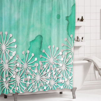 Mint Waterverf en witte bloemen Douchegordijn