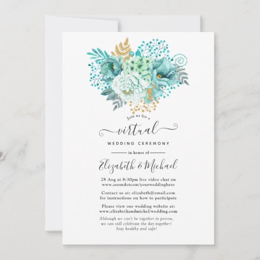 Mint Waterverf Floral Online Virtual Wedding Kaart (Voorkant)