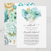 Mint Waterverf Floral Online Virtual Wedding Kaart (Voorkant / Achterkant)