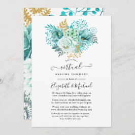 Mint Waterverf Floral Online Virtual Wedding Kaart