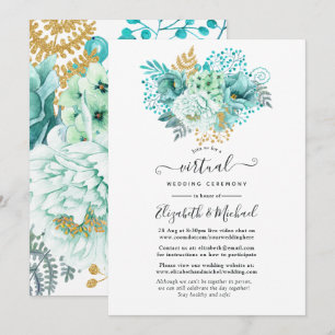 Mint Waterverf Floral Online Virtual Wedding Kaart