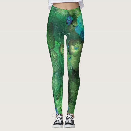 Mint Waterverf Floral Pattern Leggings (Voorkant)