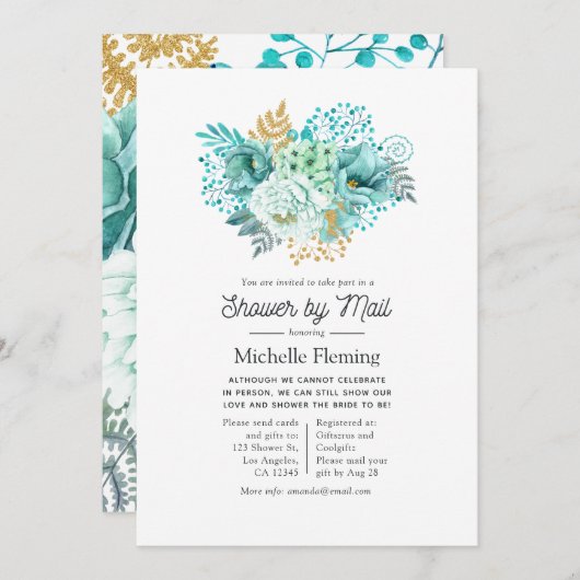 Mint Waterverf Floral Shower per Mail Kaart (Voorkant / Achterkant)