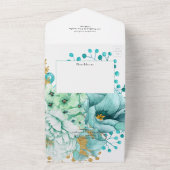 Mint Waterverf Floral Wedding All In One Uitnodiging (Buitenkant)
