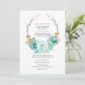 Mint Waterverf Floral Wedding Kaart (Staand voorkant)