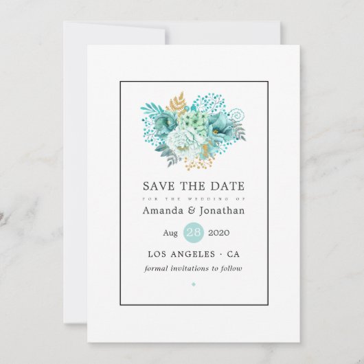 Mint Waterverf Floral Wedding Save The Date (Voorkant)