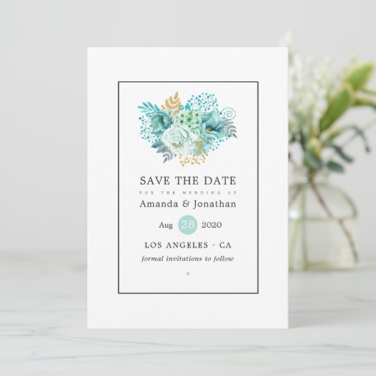 Mint Waterverf Floral Wedding Save The Date (Staand voorkant)