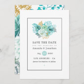 Mint Waterverf Floral Wedding Save The Date (Voorkant / Achterkant)