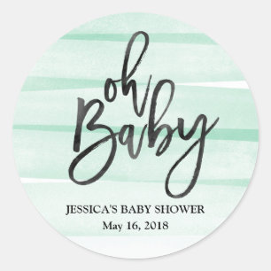 Mint Waterverf Gradiënt Oh Baby shower Sticker