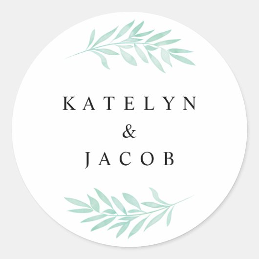Mint Waterverf groen bruiloft ronde Sticker (Voorkant)