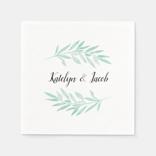 Mint Waterverf Groen gebladerte aangepaste bruilof Servet (Voorkant)