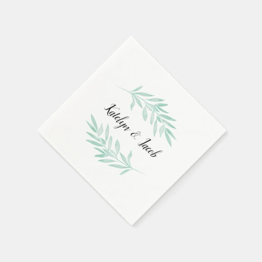 Mint Waterverf Groen gebladerte aangepaste bruilof Servet (Hoek)