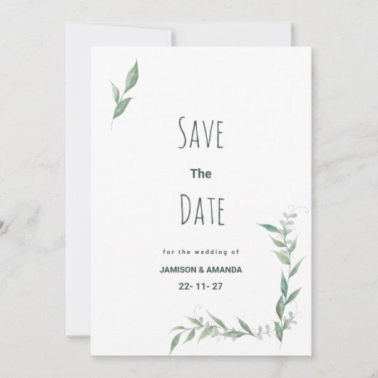 Mint waterverf groen krans Save The Date Kaart (Voorkant)