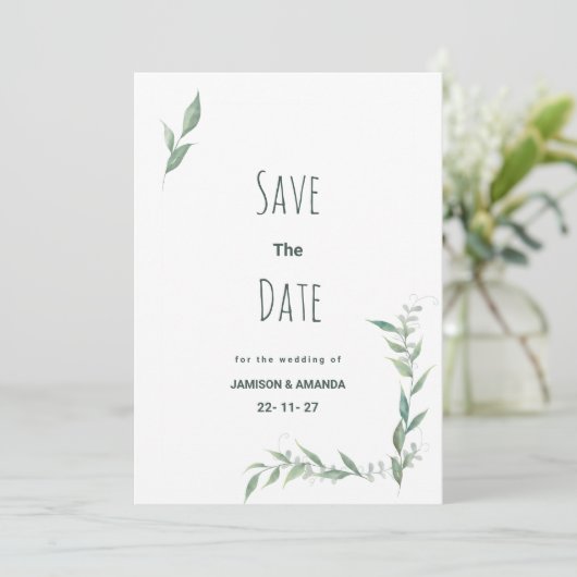 Mint waterverf groen krans Save The Date Kaart (Staand voorkant)