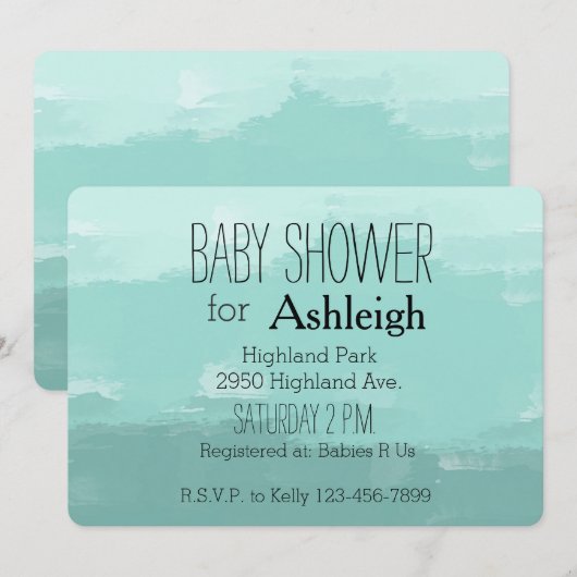 Mint Waterverf Ombre baby shower Kaart (Voorkant / Achterkant)