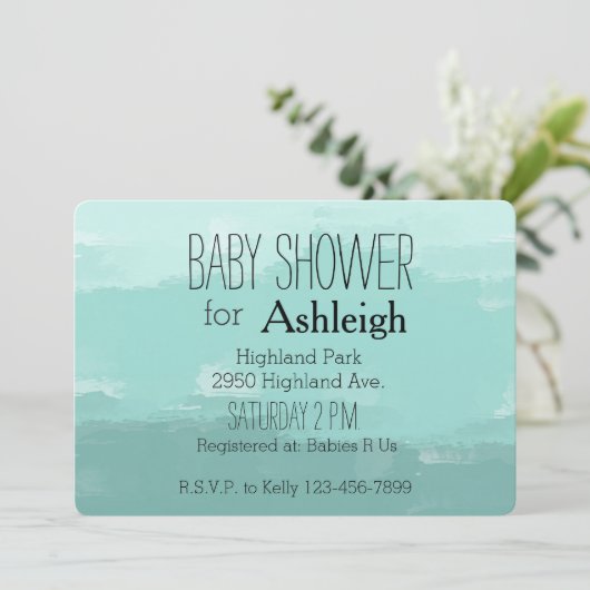 Mint Waterverf Ombre baby shower Kaart (Staand voorkant)
