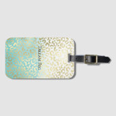 Mint Waterverf Ombre Glam Gold Leopard Bagagelabel (Voorkant (horizontaal))