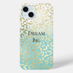 Mint Waterverf Ombre Glam Gold Leopard iPhone 15 Mini Hoesje