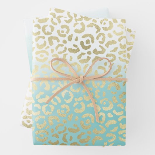 Mint Waterverf Ombre Glam Gold Leopard Inpakpapier Vel (In situ)